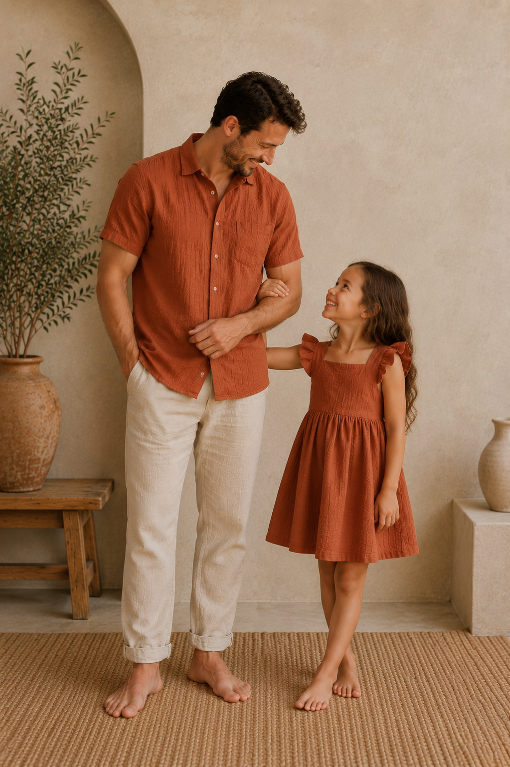 Muslin Cotton Father Daughter Outfit - Terracotta - Image 2