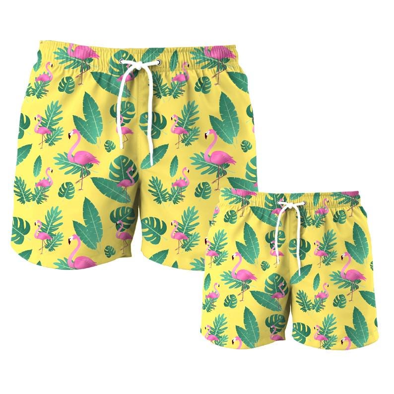 Daddy and Me Matching Swim Shorts - Yellow Flamingo - Image 2