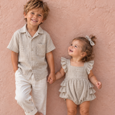 Matching Sibling Muslin Set –  Cream