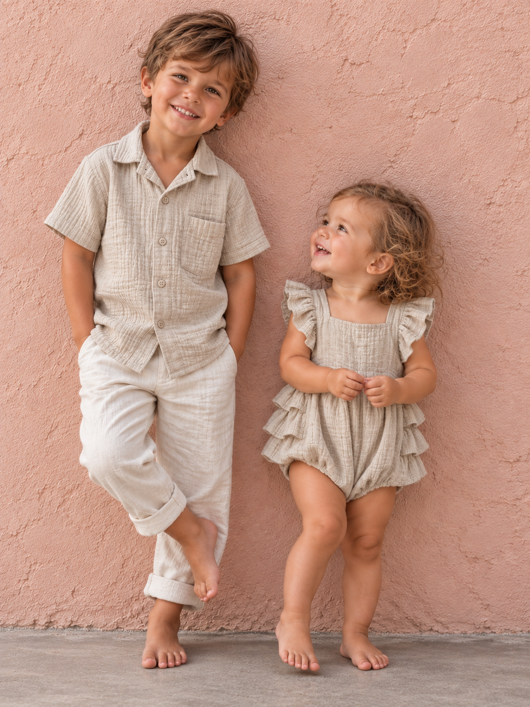 Matching Sibling Muslin Set – Cream - Image 2