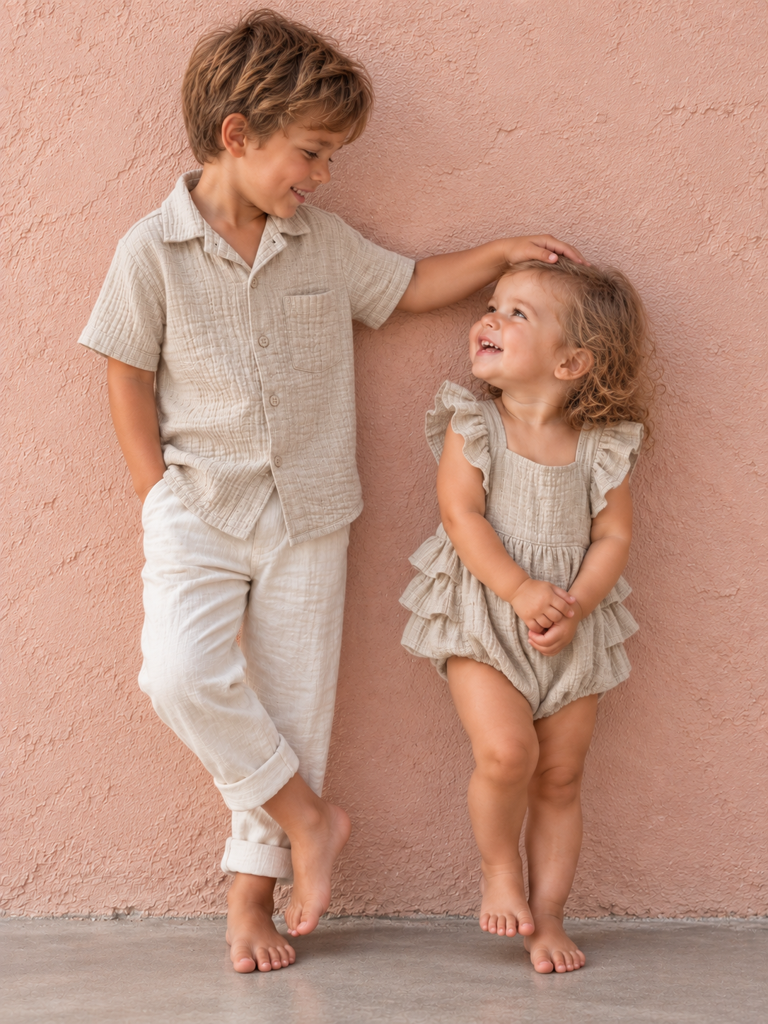 Matching Sibling Muslin Set – Cream - Image 3
