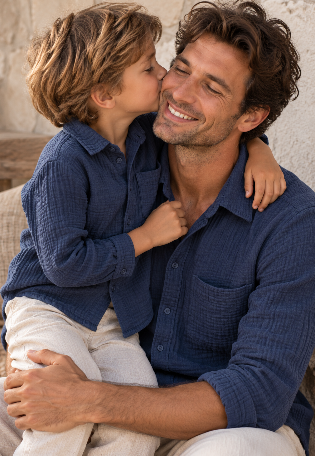 Father & Son Matching Long Sleeve Muslin Button Down - Navy
