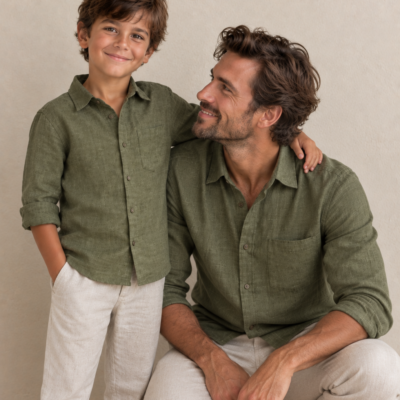 Father Son Matching Linen Shirts - Sage