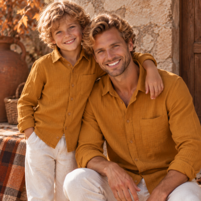 Father & Son Matching Long Sleeve Muslin Button Down - Mustard