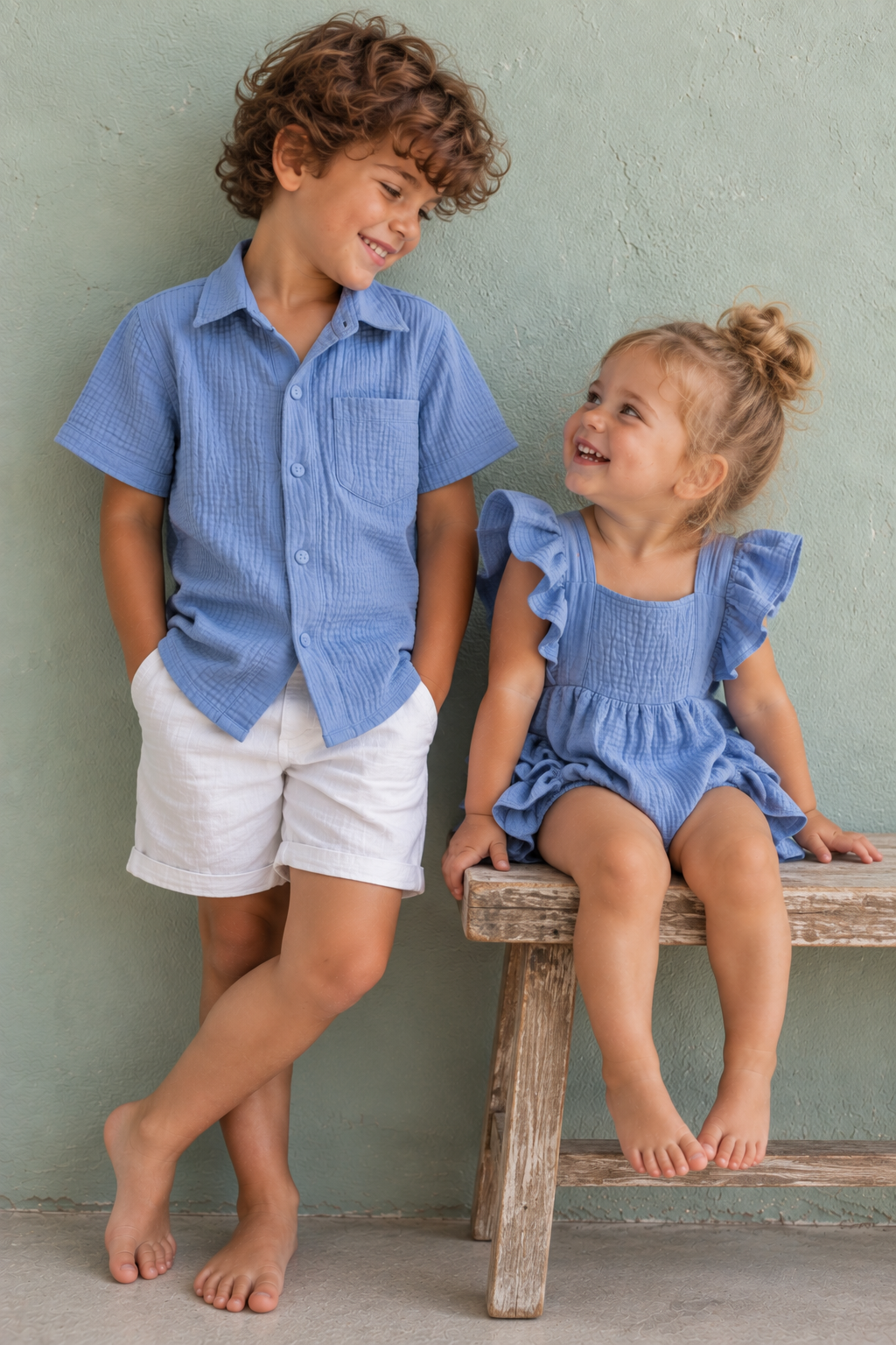Matching Sibling Muslin Set – Light Blue - Image 3
