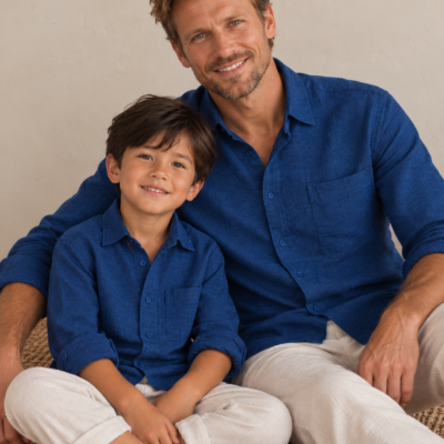 Father Son Matching Linen Shirts - Blue