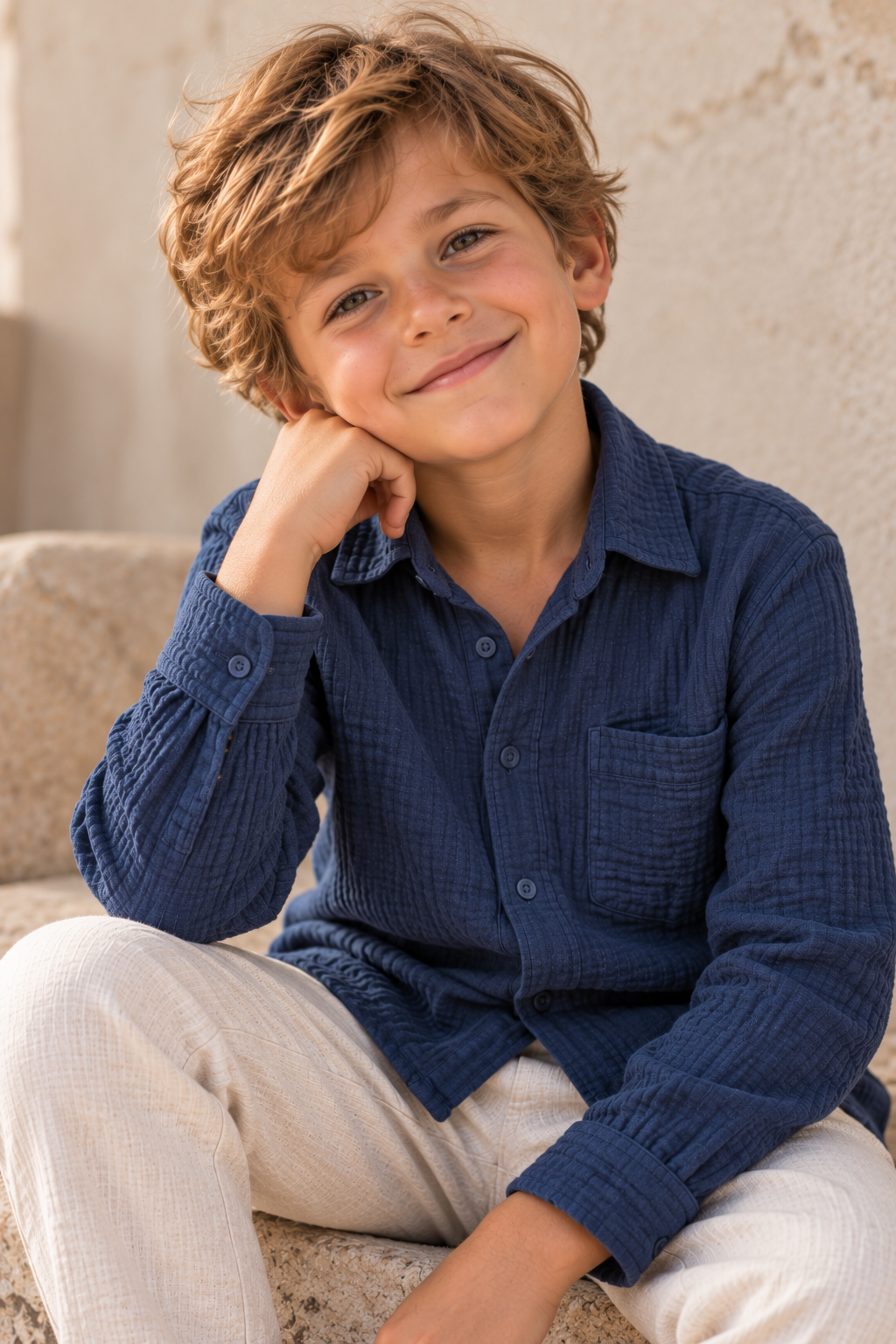 Father & Son Matching Long Sleeve Muslin Button Down - Navy - Image 4