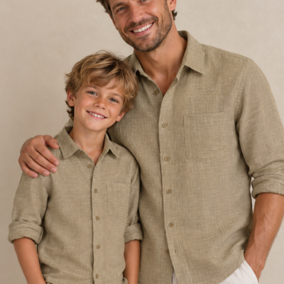 Father Son Matching Linen Shirts - Natural
