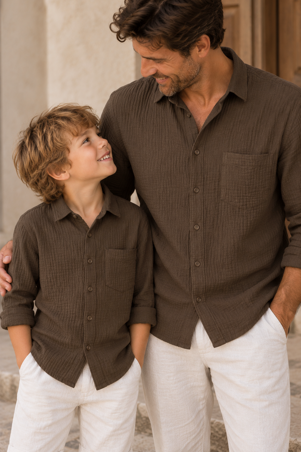 Father & Son Matching Long Sleeve Muslin Button Down - Brown - Image 2