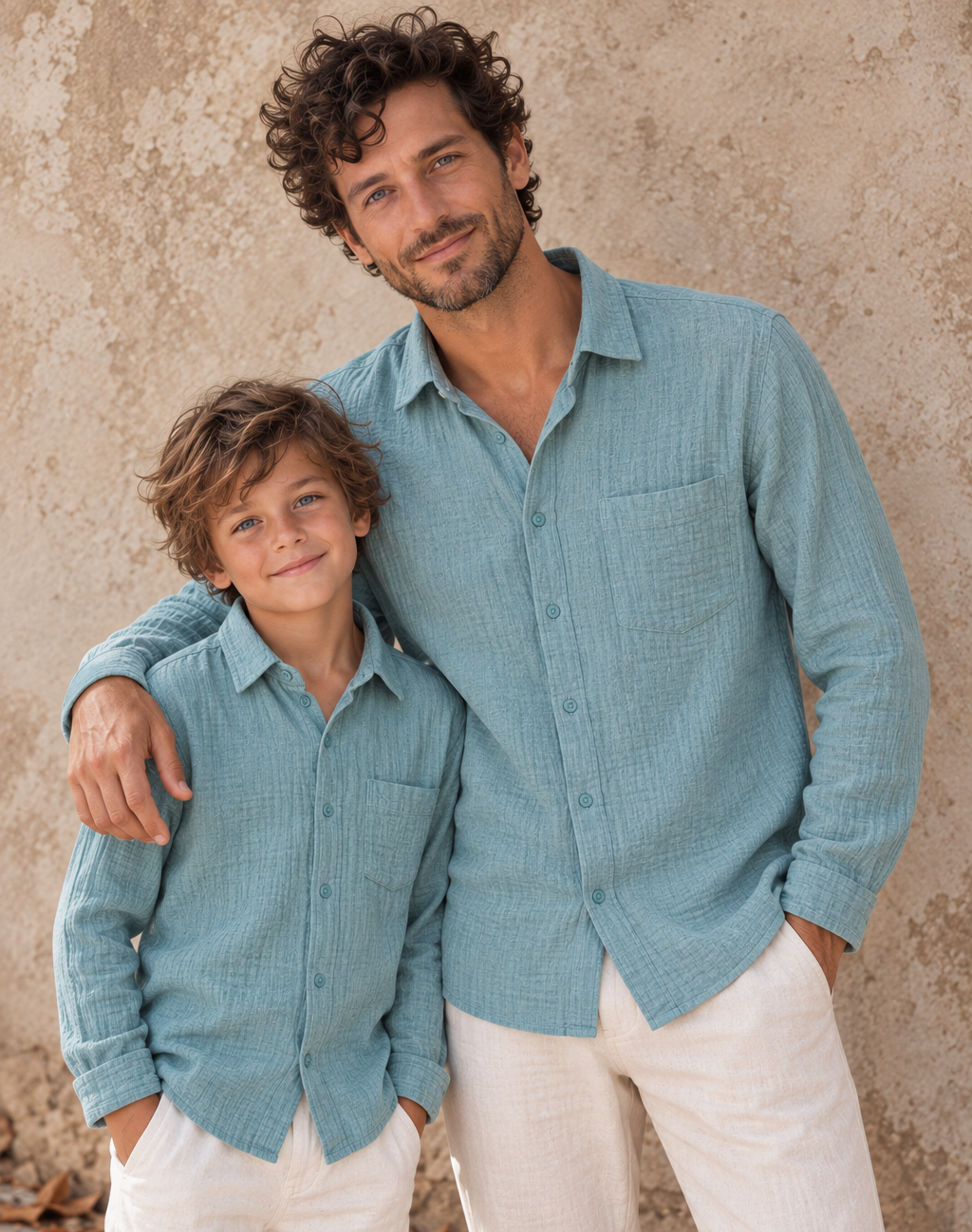 Father & Son Matching Long Sleeve Muslin Button Down - Teal