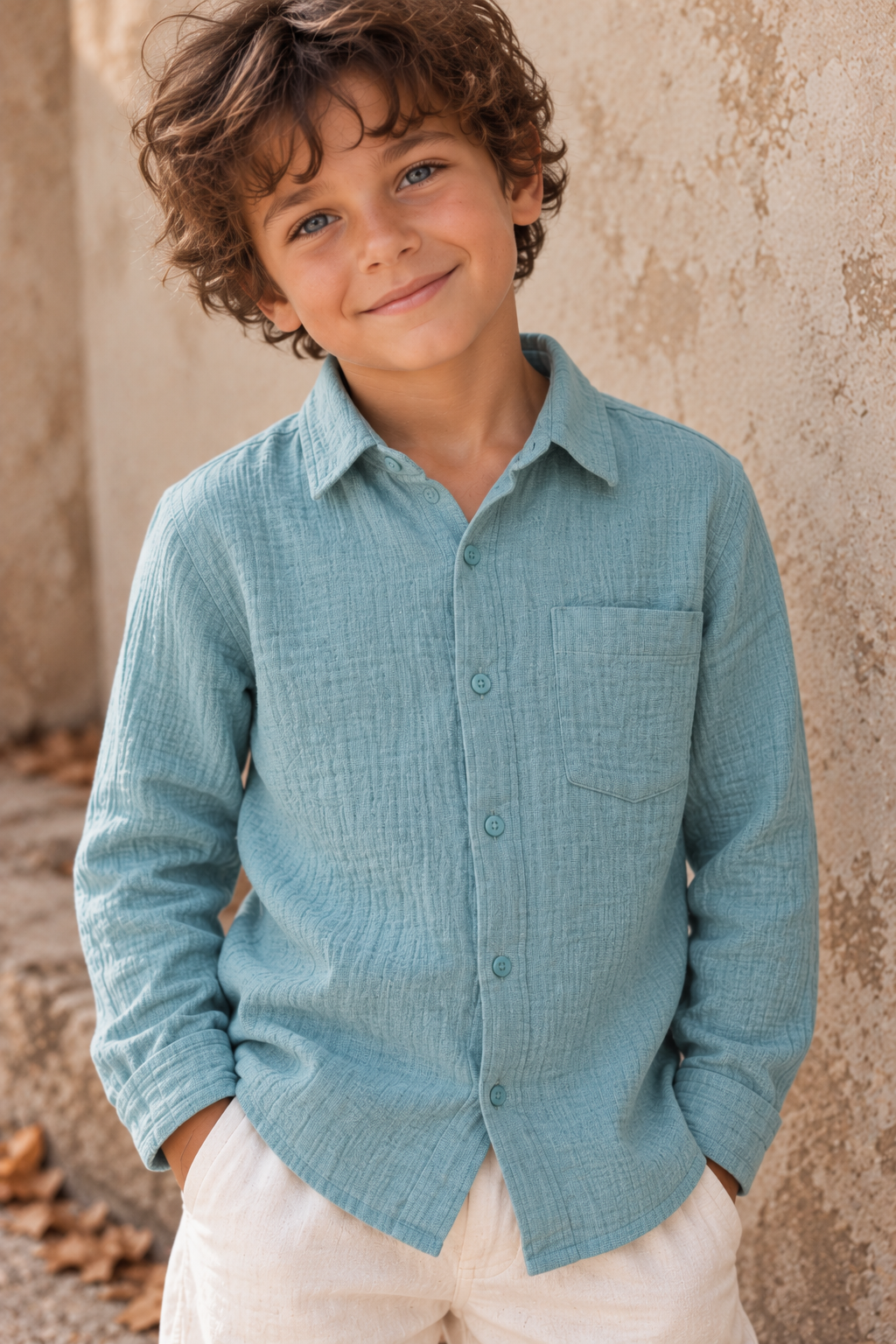 Father & Son Matching Long Sleeve Muslin Button Down - Teal - Image 3