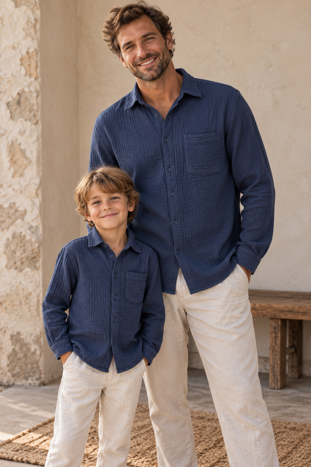 Father & Son Matching Long Sleeve Muslin Button Down - Navy - Image 3