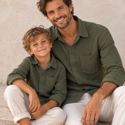 Father & Son Matching Long Sleeve Muslin Button Down - Army Green