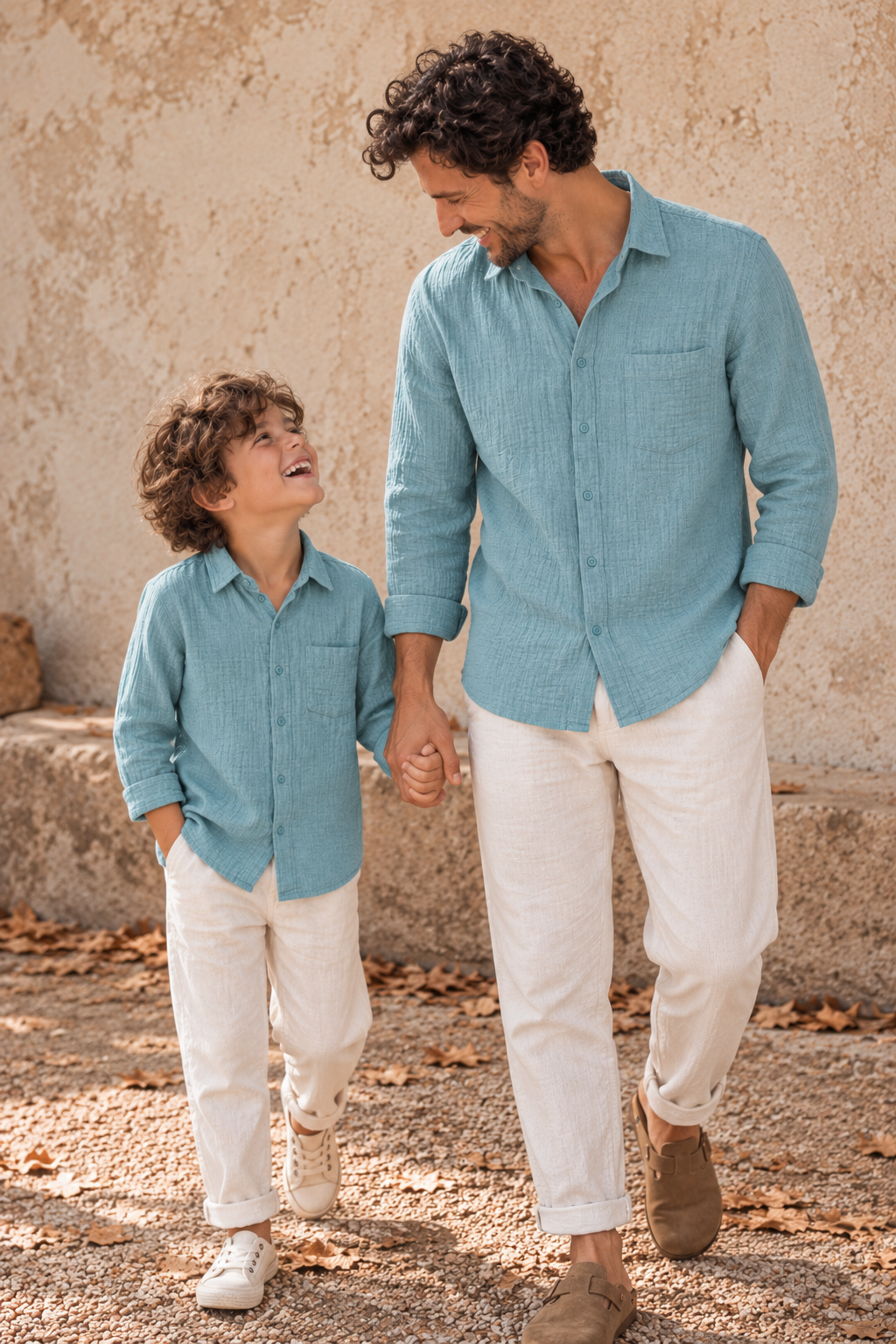 Father & Son Matching Long Sleeve Muslin Button Down - Teal - Image 2