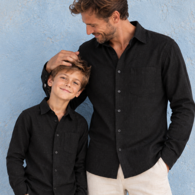 Father Son Matching Linen Shirts - Black