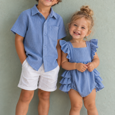 Matching Sibling Muslin Set –  Light Blue