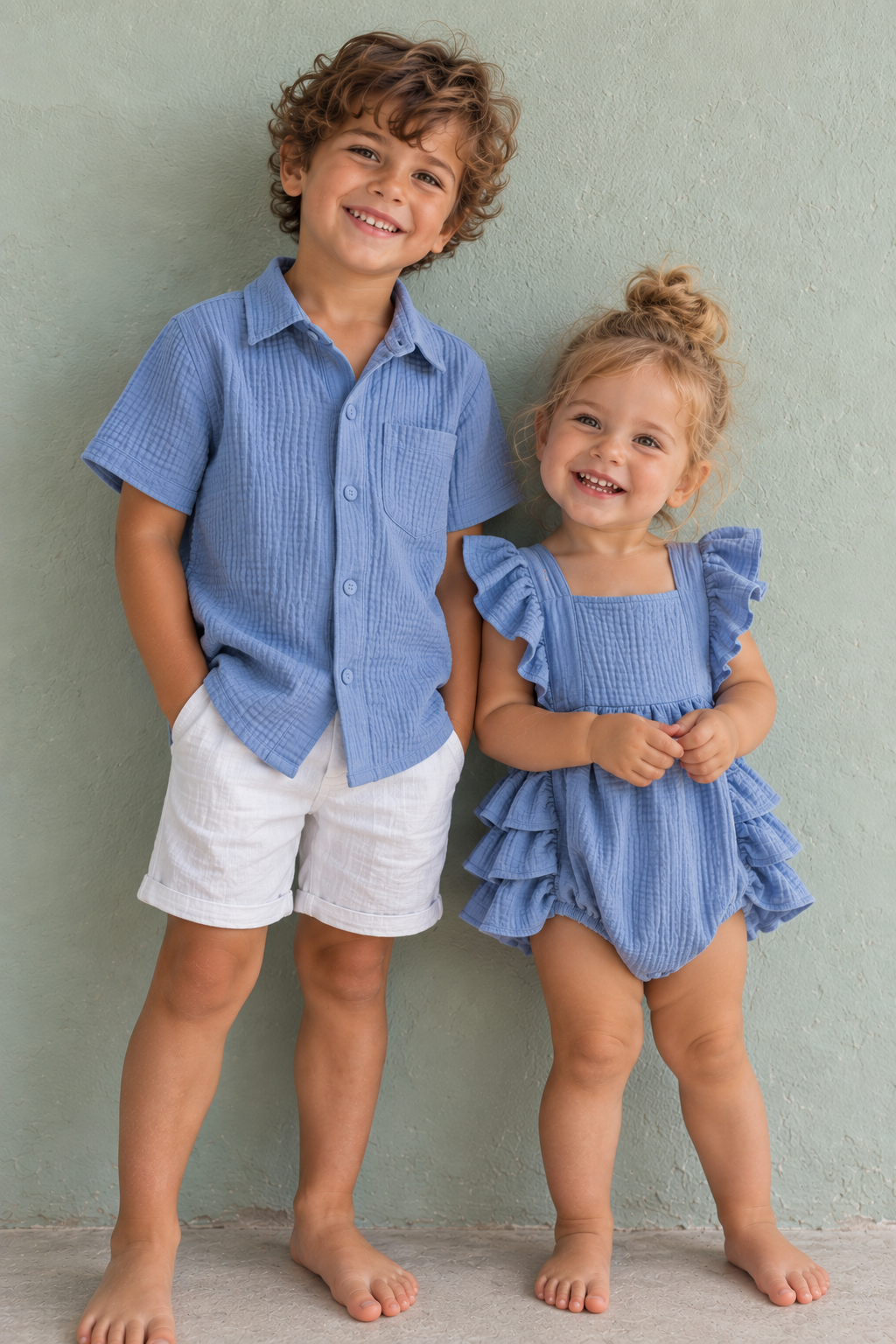 Matching Sibling Muslin Set – Light Blue